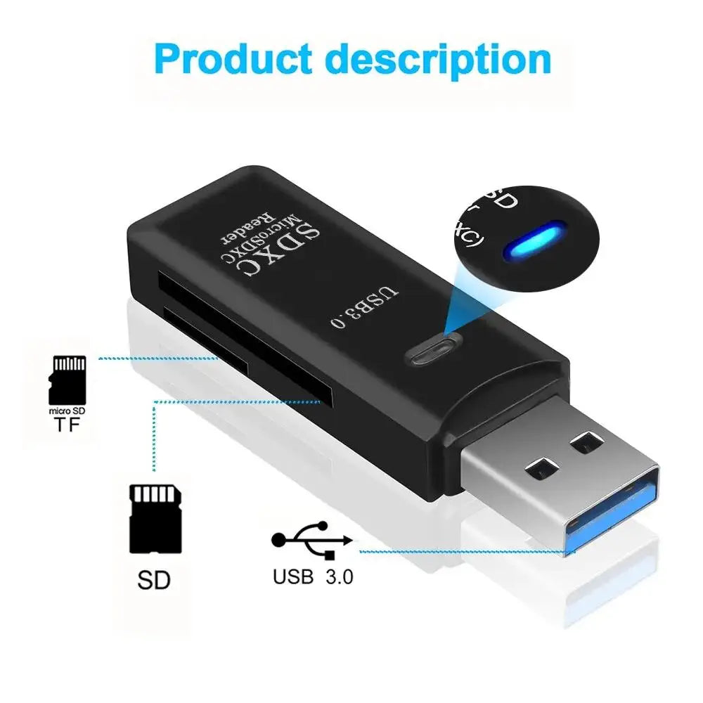 2-In-1 USB 3.0 High Speed Card Reader TF Memory Card Adapter Portable USB Flash Drive Design for PC Laptop Office Accessories