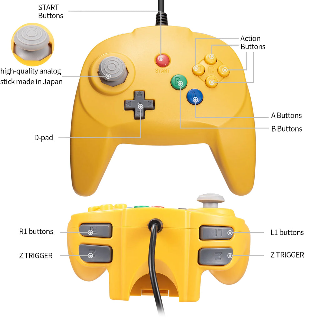 [New Version] 2 Pack for N64 Controller, Mini Game Pad Joystick for N 64 Console- Plug & Play (Design from Japan)