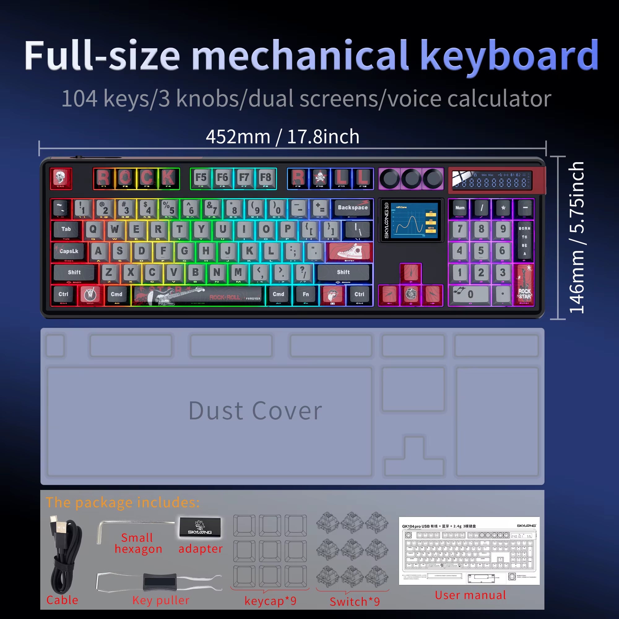 SKYLOONG GK104 Pro Wireless Mechanical Keyboard 100% Custom Keyboard Hot-Swapp Low-Noise Switch for PC Gamer Office Accessoies