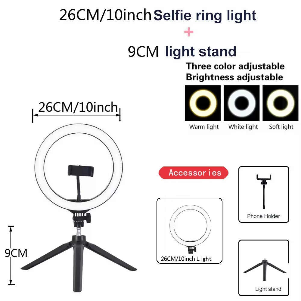 26/33Cm Photo Ring Light Led Selfie Ring Light Phone Bluetooth Broadcast Bracket Photography Lighting with Tripod