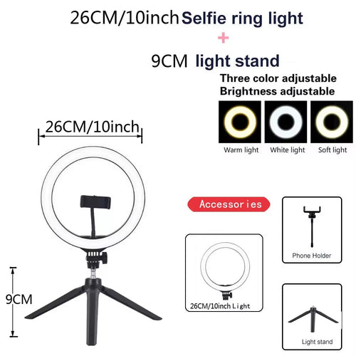 26/33Cm Photo Ring Light Led Selfie Ring Light Phone Bluetooth Broadcast Bracket Photography Lighting with Tripod