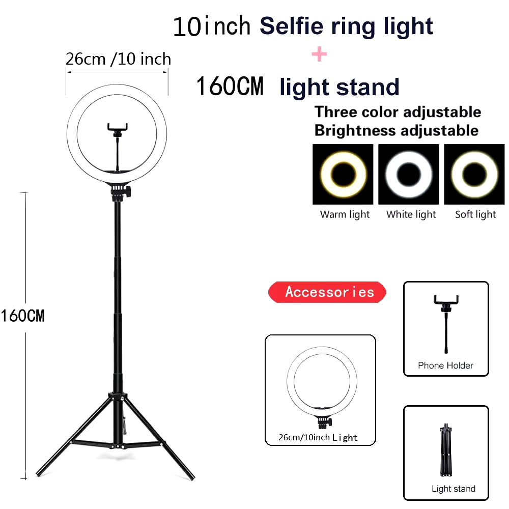 26/33Cm Photo Ring Light Led Selfie Ring Light Phone Bluetooth Broadcast Bracket Photography Lighting with Tripod