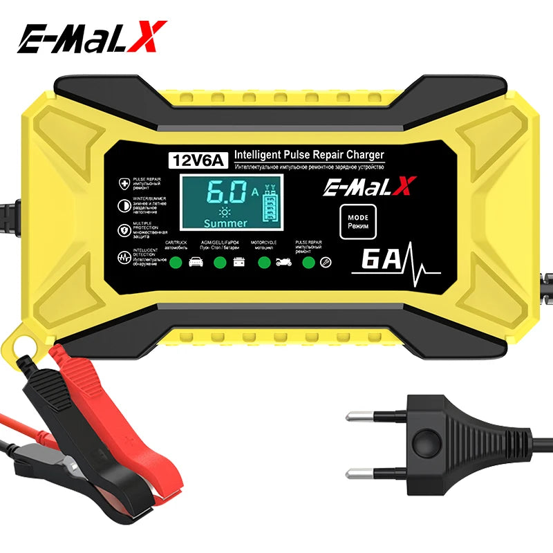12V 6A Car Battery Charger Pulse Repair Lifepo4 14.6V Smart Fast Charge AGM Deep Cycle GEL Lead-Acid Charger for Auto Motorcycle