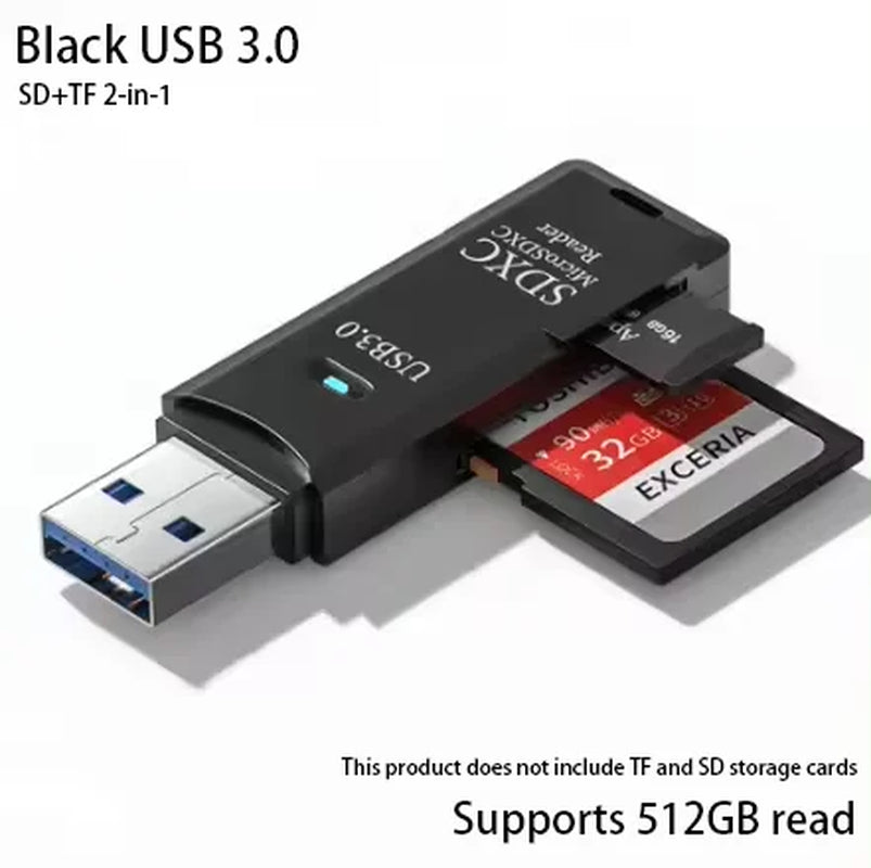 2-In-1 USB 3.0 High Speed Card Reader TF Memory Card Adapter Portable USB Flash Drive Design for PC Laptop Office Accessories