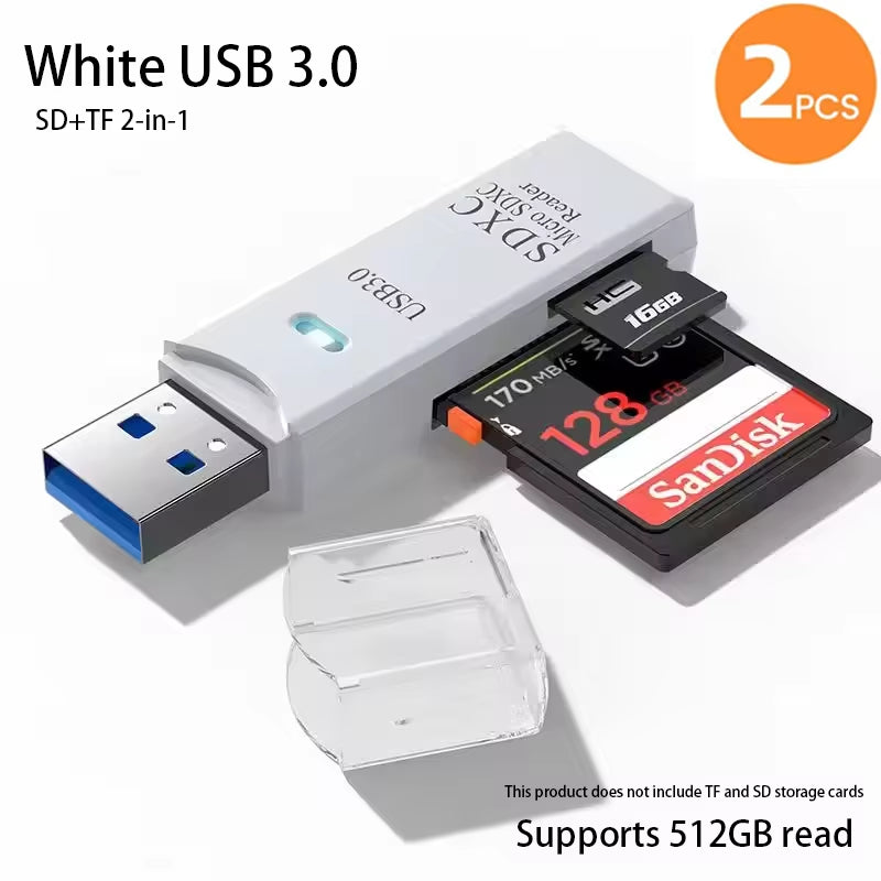 2-In-1 USB 3.0 High Speed Card Reader TF Memory Card Adapter Portable USB Flash Drive Design for PC Laptop Office Accessories