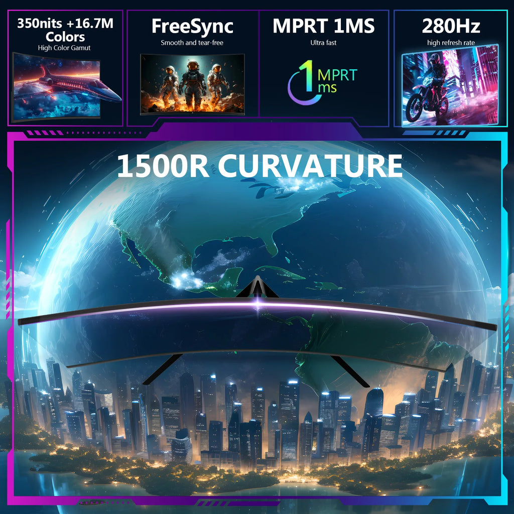 Z-EDGE 27" 280Hz 1920 x 1080 Full HD LED Curved Gaming Monitor 1ms MPRT, 16:9 VA Panel, HDR10, FreeSync, 350cd/m² Brightness, Flicker-Free & Low Blue Light, Compatible VESA