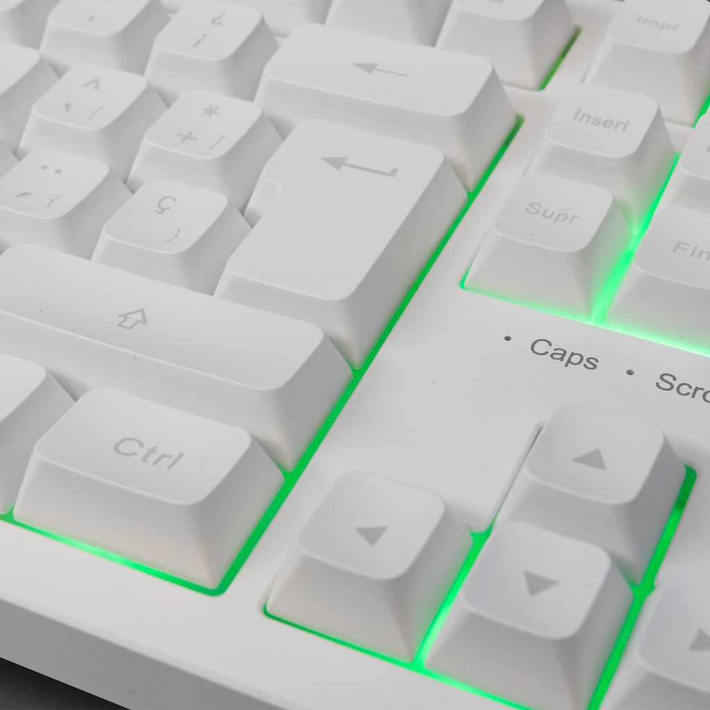 Mars gaming mk023, tkl gaming keyboard, hybrid h-mech technology, frgb rainbow lighting, anti-ghosting, universal compatibility, black or white keyboard and with language in spanish, french or portuguese