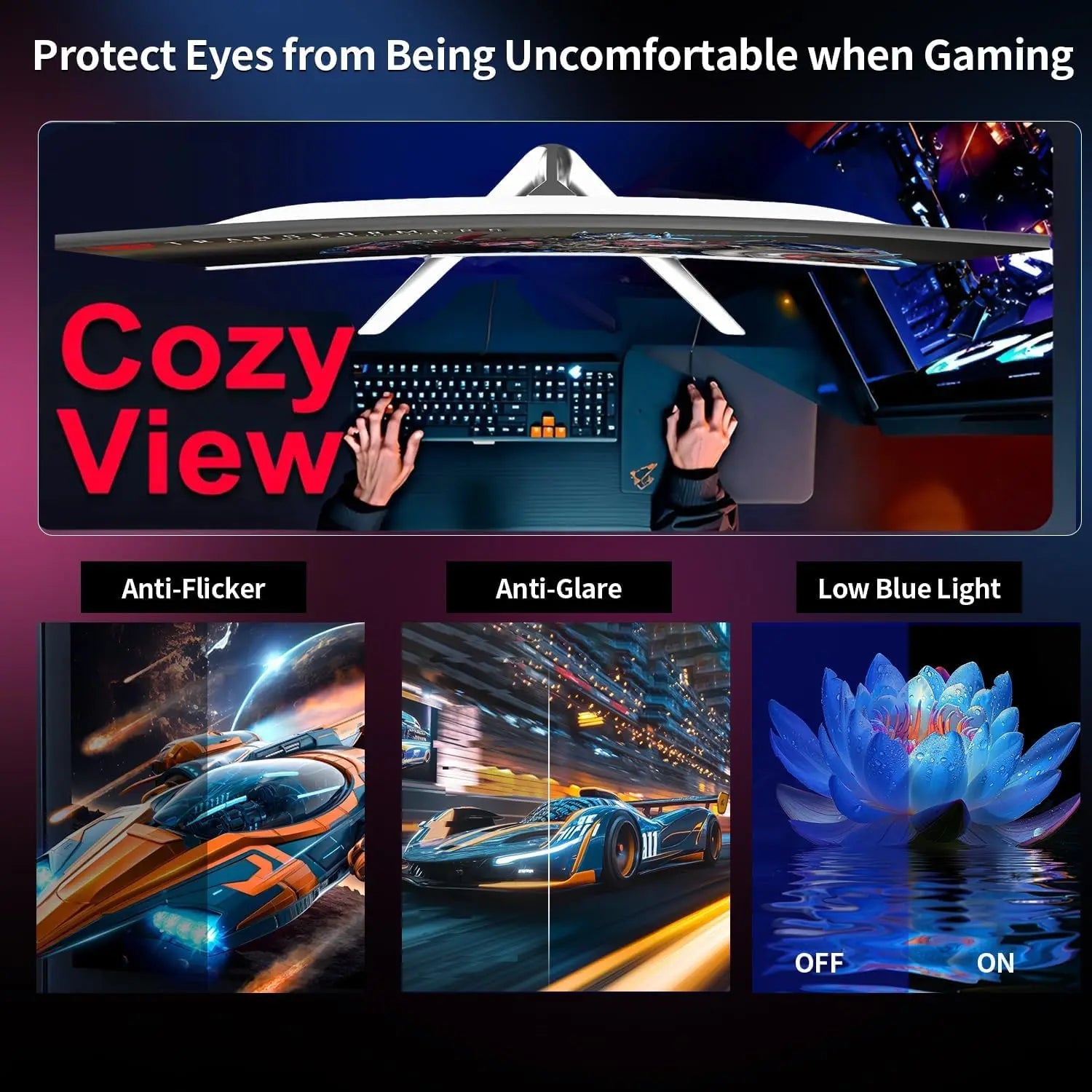 Crua Curved Gaming Monitor 27 Inch, 200Hz Fhd 1080P, Freesync, Low Motion Blur, Eye Protection,