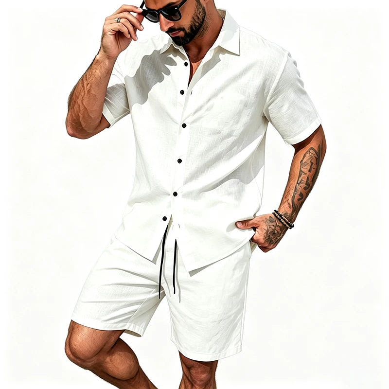 Conjunto de Lino Hombre – Camisa y Bermuda para Verano