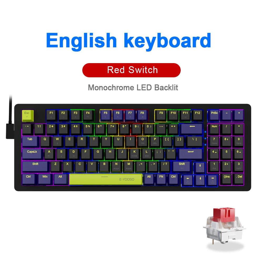 E-YOOSO Z94 USB Mechanical Gaming Keyboard Wired Monochrome LED Backlit Blue Red Switch 94 Key for Compute Laptop PC