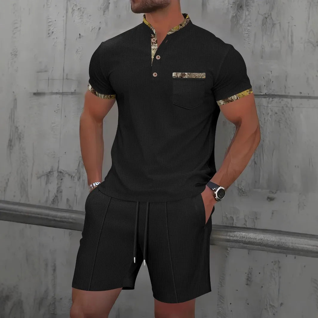 Conjunto Verano Hombre Waffle – Polo Manga Corta y Bermuda
