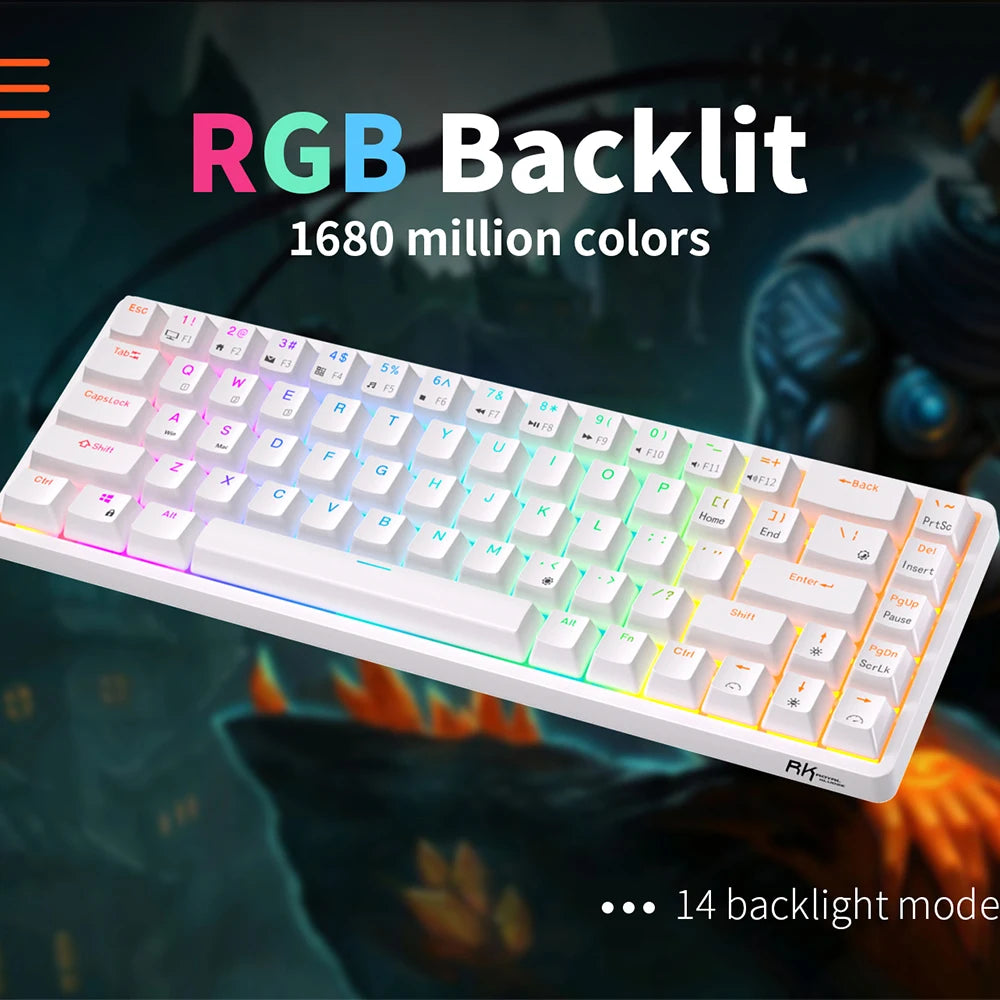 RK Royal Kludge RKG68 Mechancial Keyboard 68 Keys 65% Compact 2.4G Wireless Bluetooth Gamer Keyboard RGB Backlight Hot Swappable