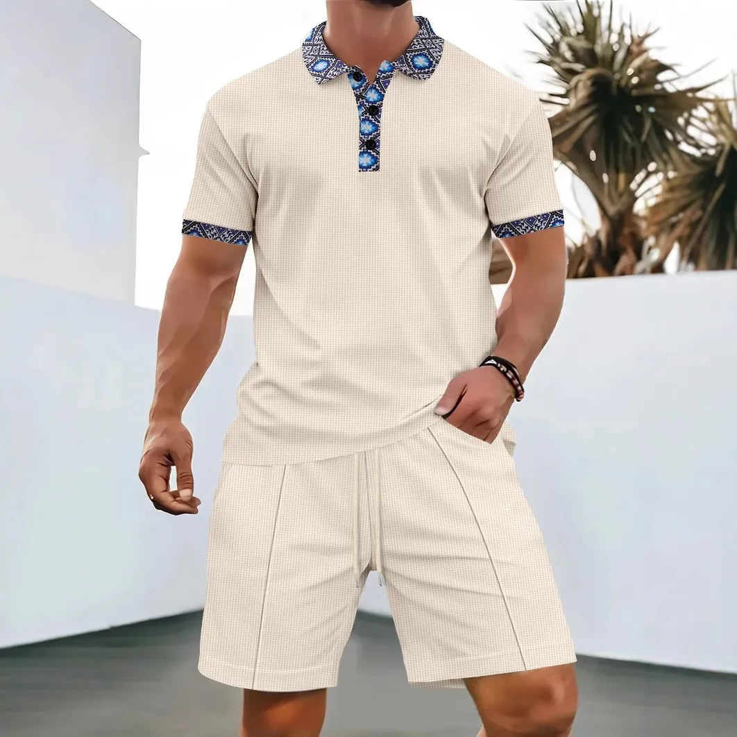 Conjunto Verano Hombre Waffle – Polo Manga Corta y Bermuda