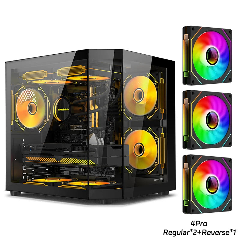 Power Train Star Realm M-ATX Desktop Case Three Sided Glass Panoramic Sea View Room Without Pillars 240 Water Cooler PC Case