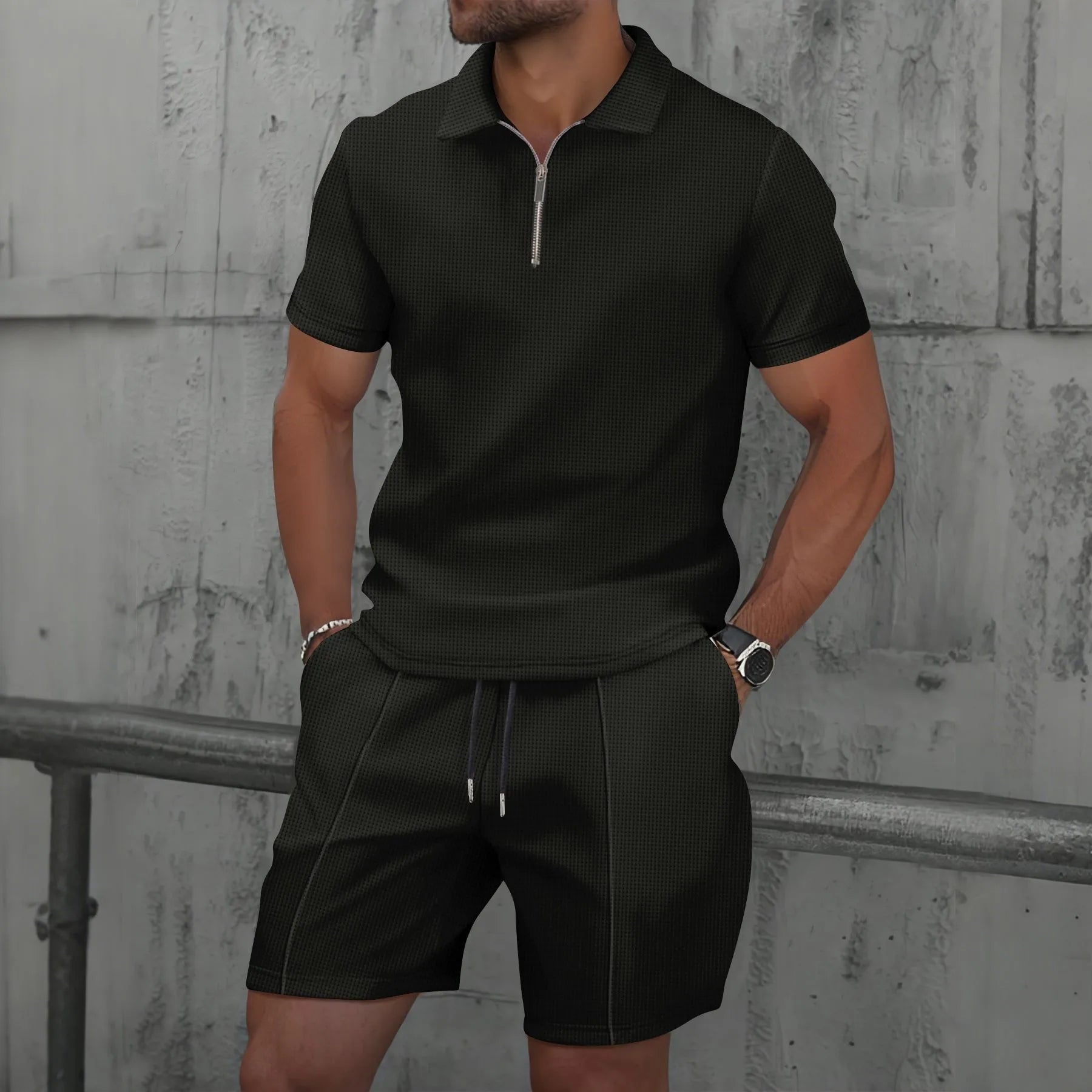 Conjunto Verano Hombre Waffle – Polo Manga Corta y Bermuda