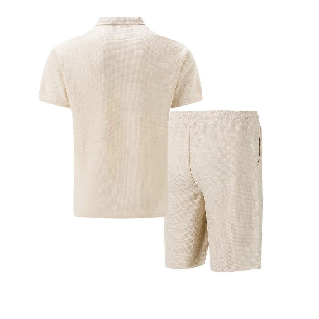 Conjunto Verano Hombre Waffle – Polo Manga Corta y Bermuda