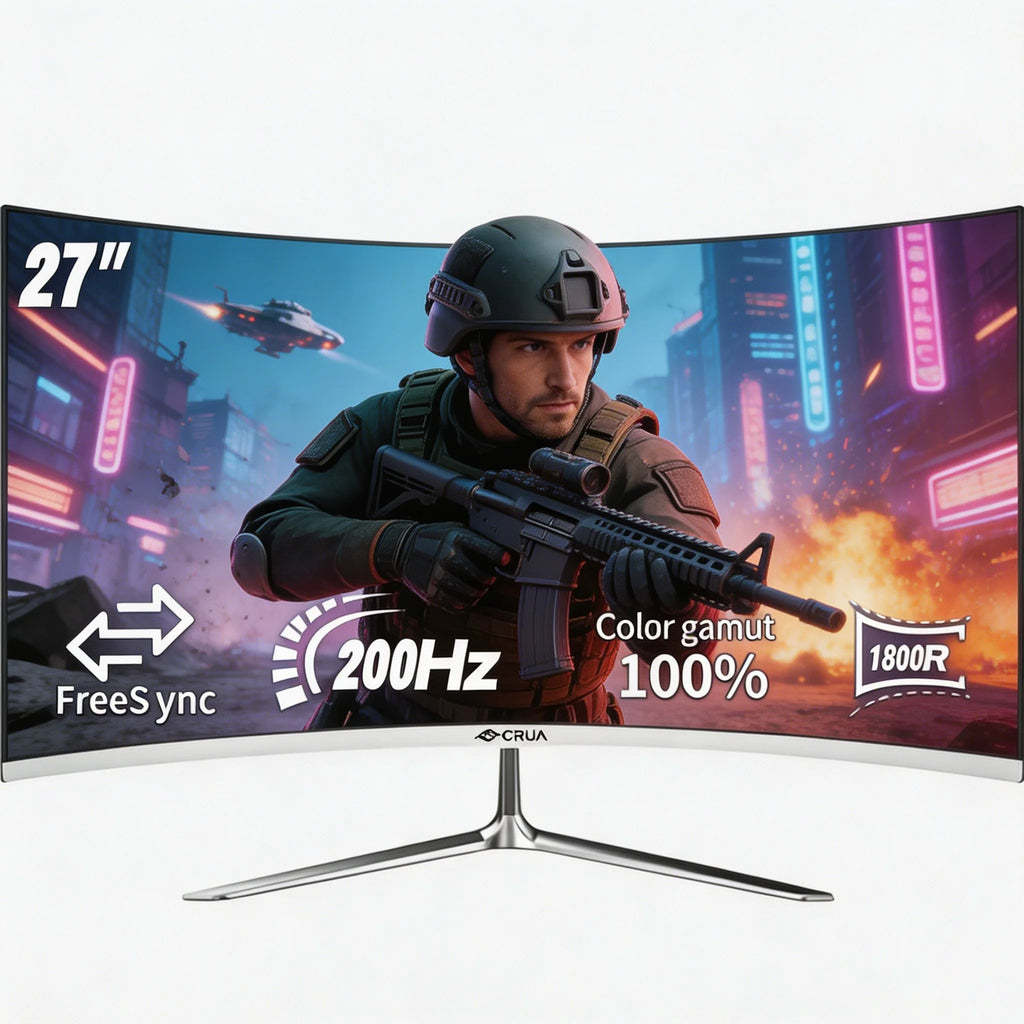 Crua Curved Gaming Monitor 27 Inch, 200Hz Fhd 1080P, Freesync, Low Motion Blur, Eye Protection,