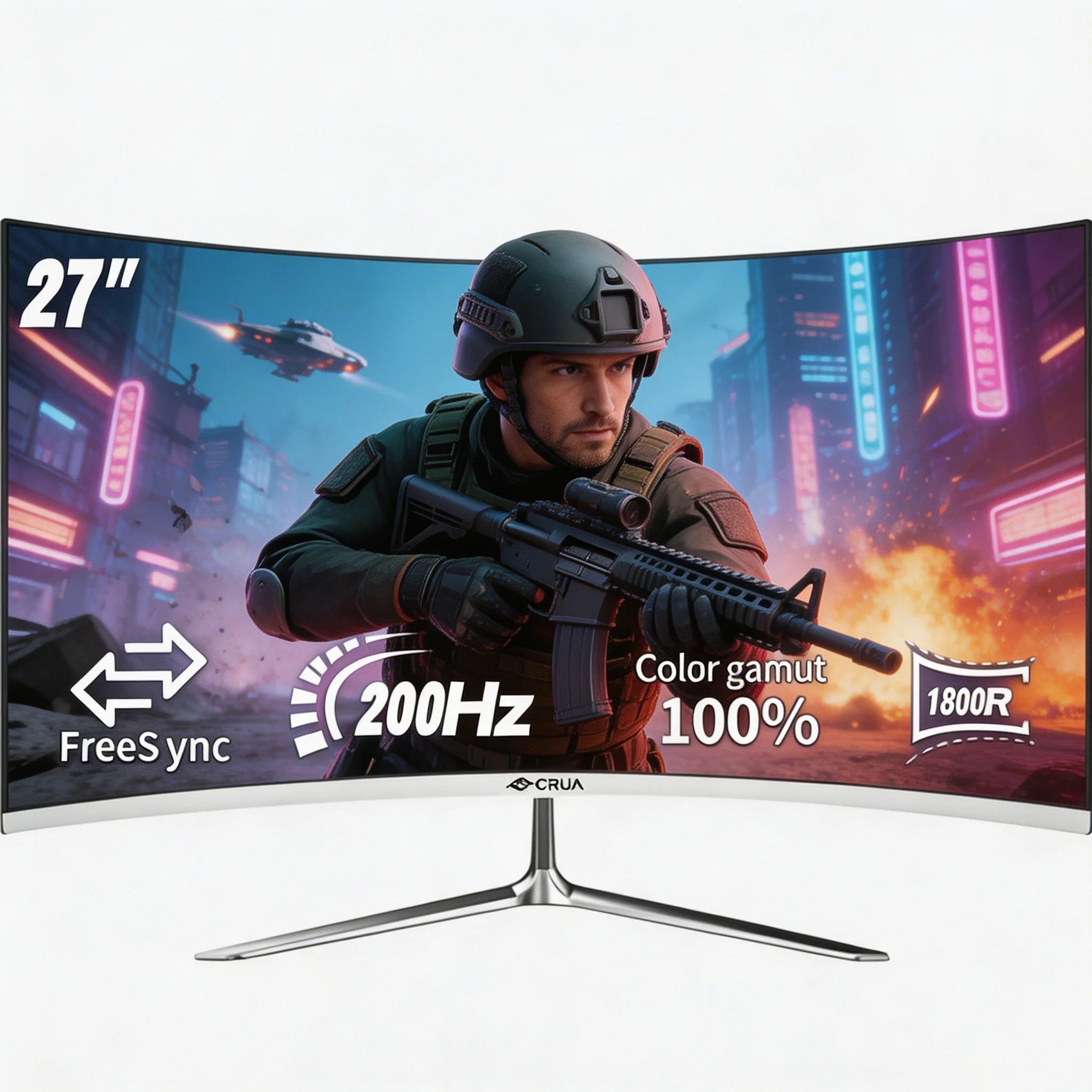 Crua Curved Gaming Monitor 27 Inch, 200Hz Fhd 1080P, Freesync, Low Motion Blur, Eye Protection,