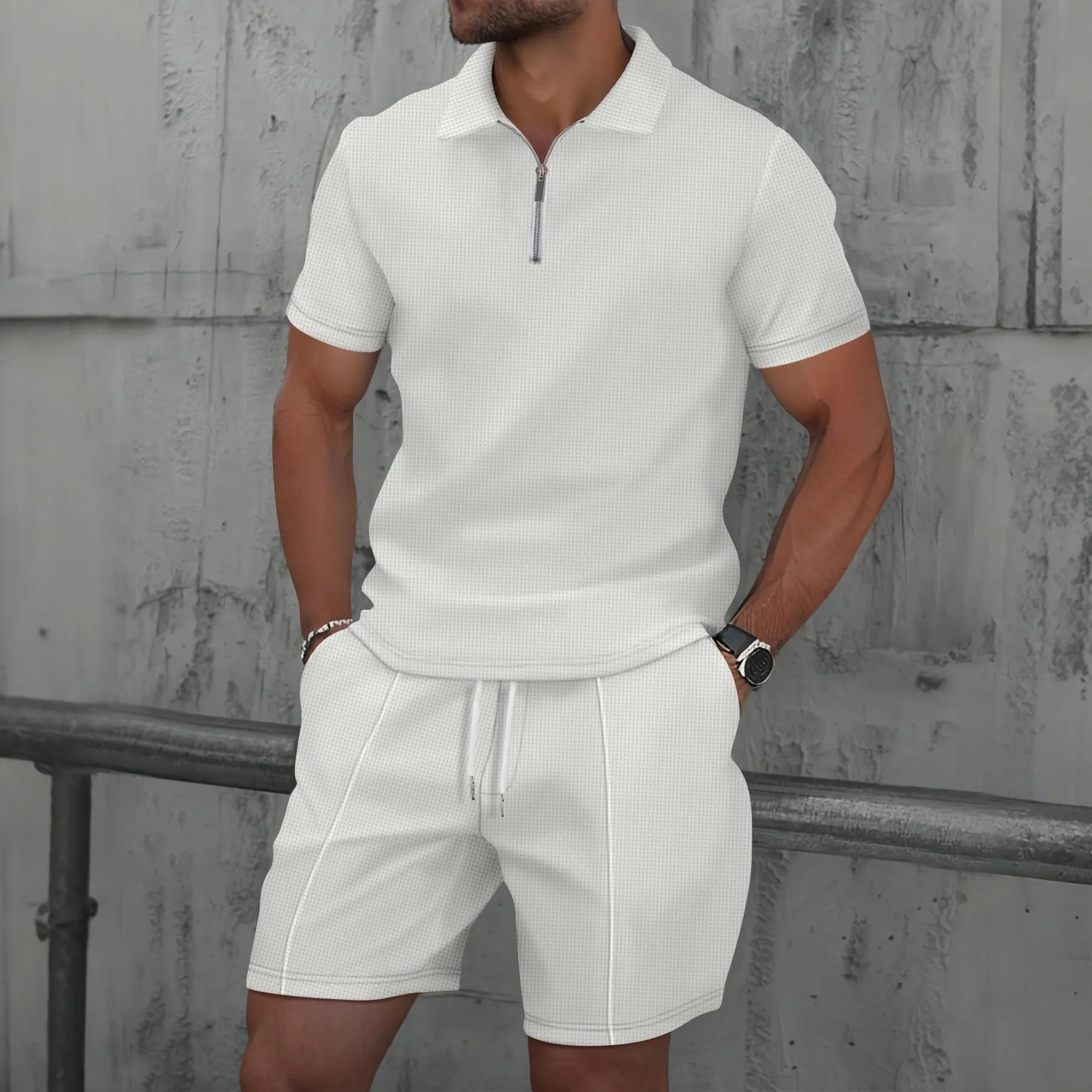 Conjunto Verano Hombre Waffle – Polo Manga Corta y Bermuda