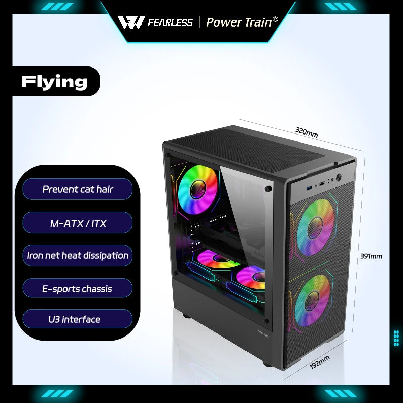 Power Train Flying  PC Case MATX Mini-ITX Chassis SFX/ATX Power Supply Desktop Portable Computer Case U3 port Iron net Panel