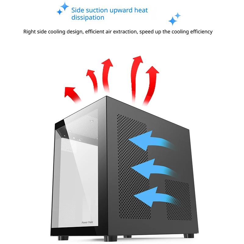 Power Train Star Realm M-ATX Desktop Case Three Sided Glass Panoramic Sea View Room Without Pillars 240 Water Cooler PC Case