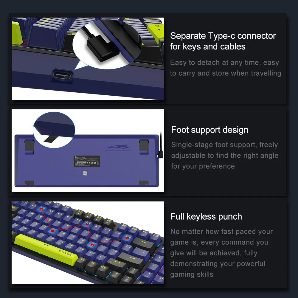 E-YOOSO Z94 USB Mechanical Gaming Keyboard Wired Monochrome LED Backlit Blue Red Switch 94 Key for Compute Laptop PC