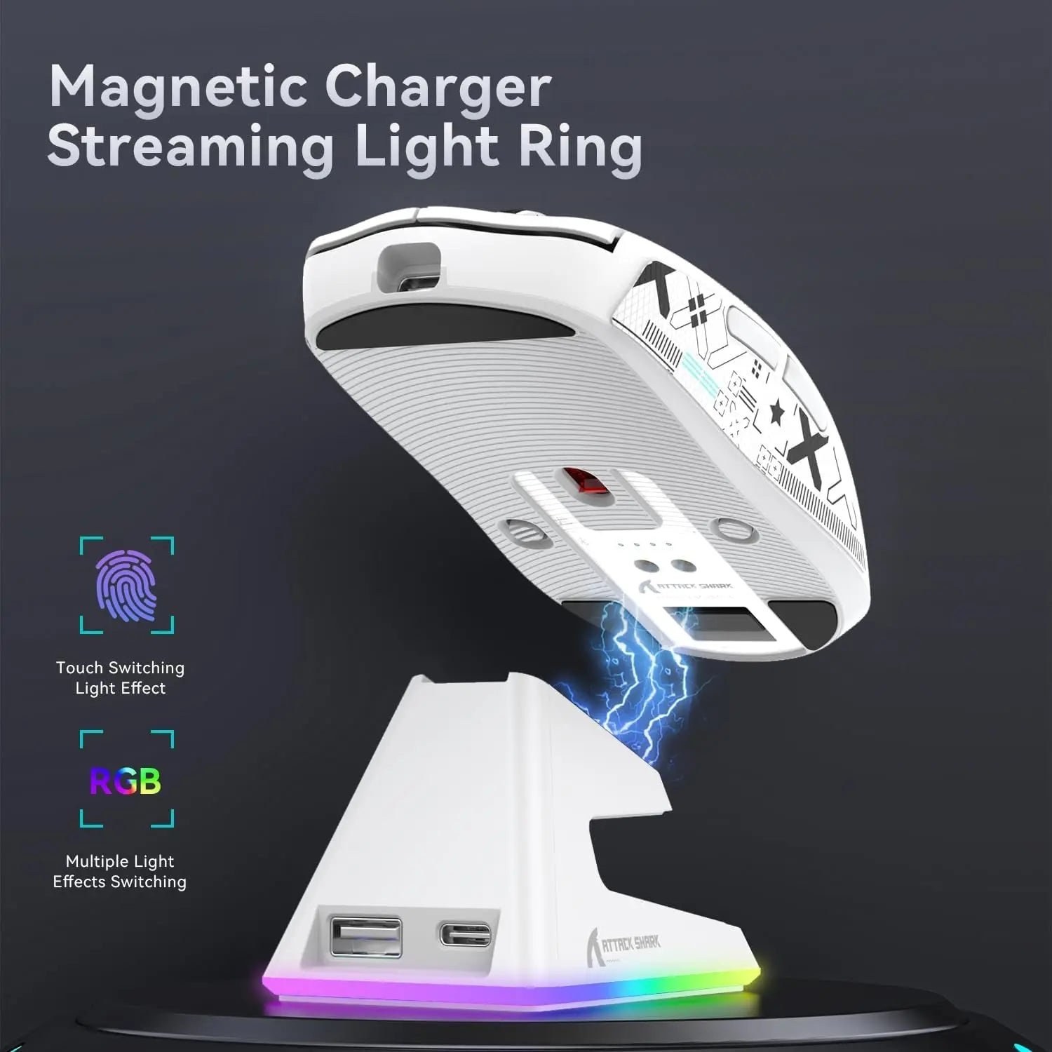 ATTACK SHARK X6 Lightweight Wireless Gaming Mouse with RGB Backlight Charging Base,Tri-Mode,26K DPI, PAW3395 Optical Sensor