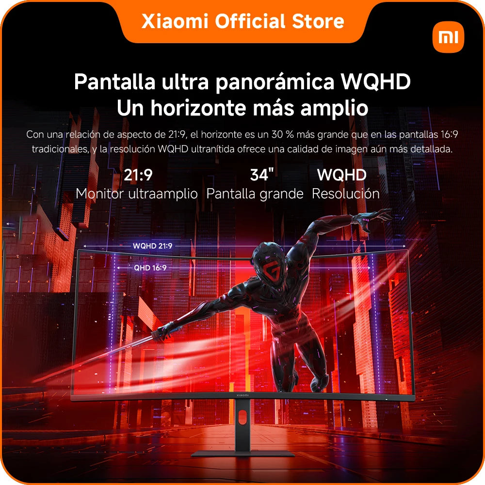 Official |   Xiaomi Curved Gaming Monitor G34Wqi, 180Hz High Refresh Rate, Wqhd Ultra-Wide Screen, 95% Dci-P3, 100% Srgb