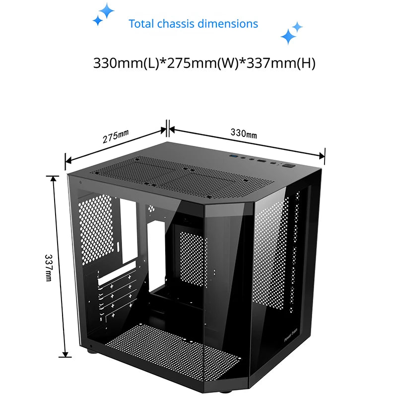 Power Train Star Realm M-ATX Desktop Case Three Sided Glass Panoramic Sea View Room Without Pillars 240 Water Cooler PC Case
