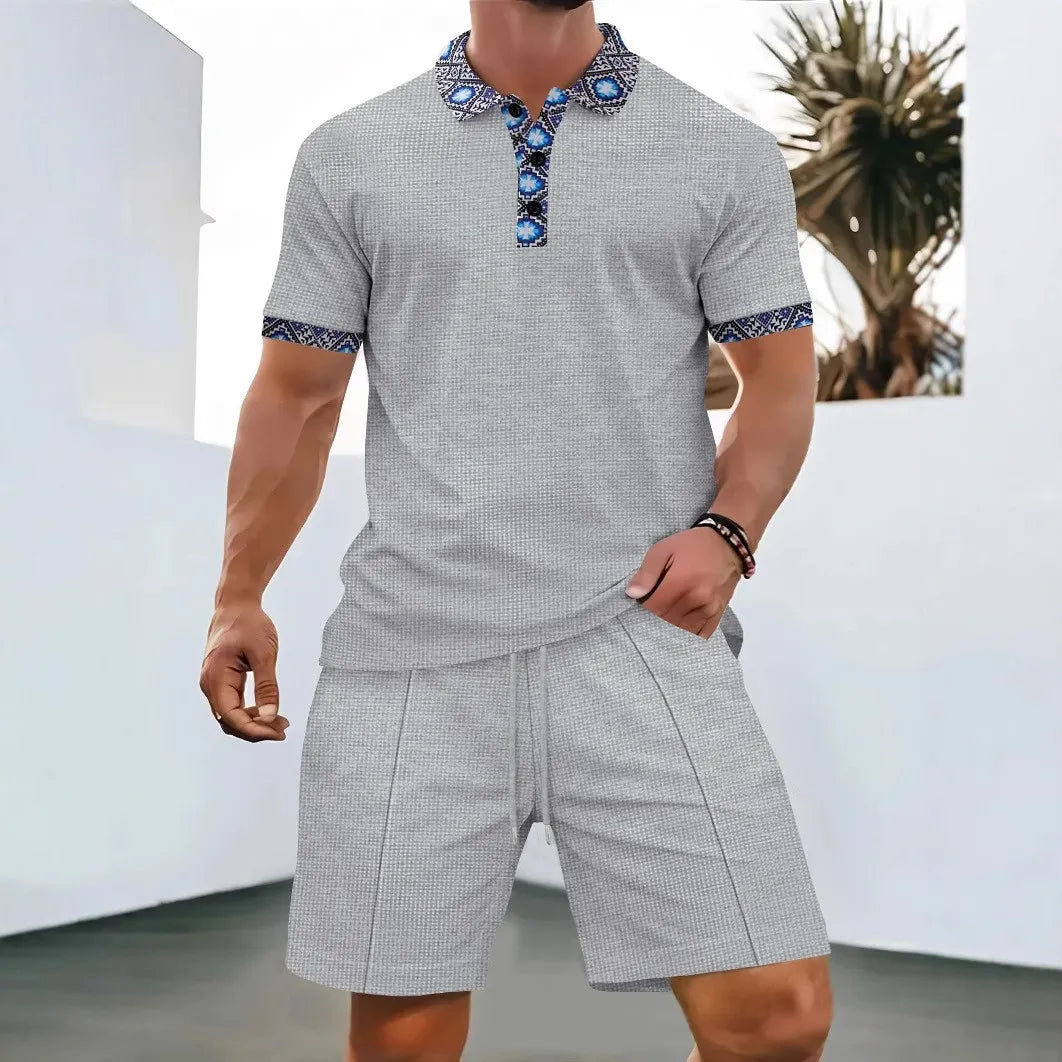 Conjunto Verano Hombre Waffle – Polo Manga Corta y Bermuda