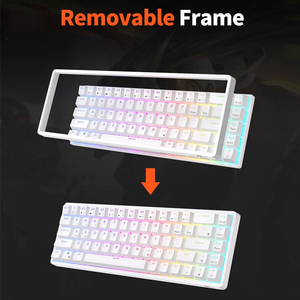 RK Royal Kludge RKG68 Mechancial Keyboard 68 Keys 65% Compact 2.4G Wireless Bluetooth Gamer Keyboard RGB Backlight Hot Swappable