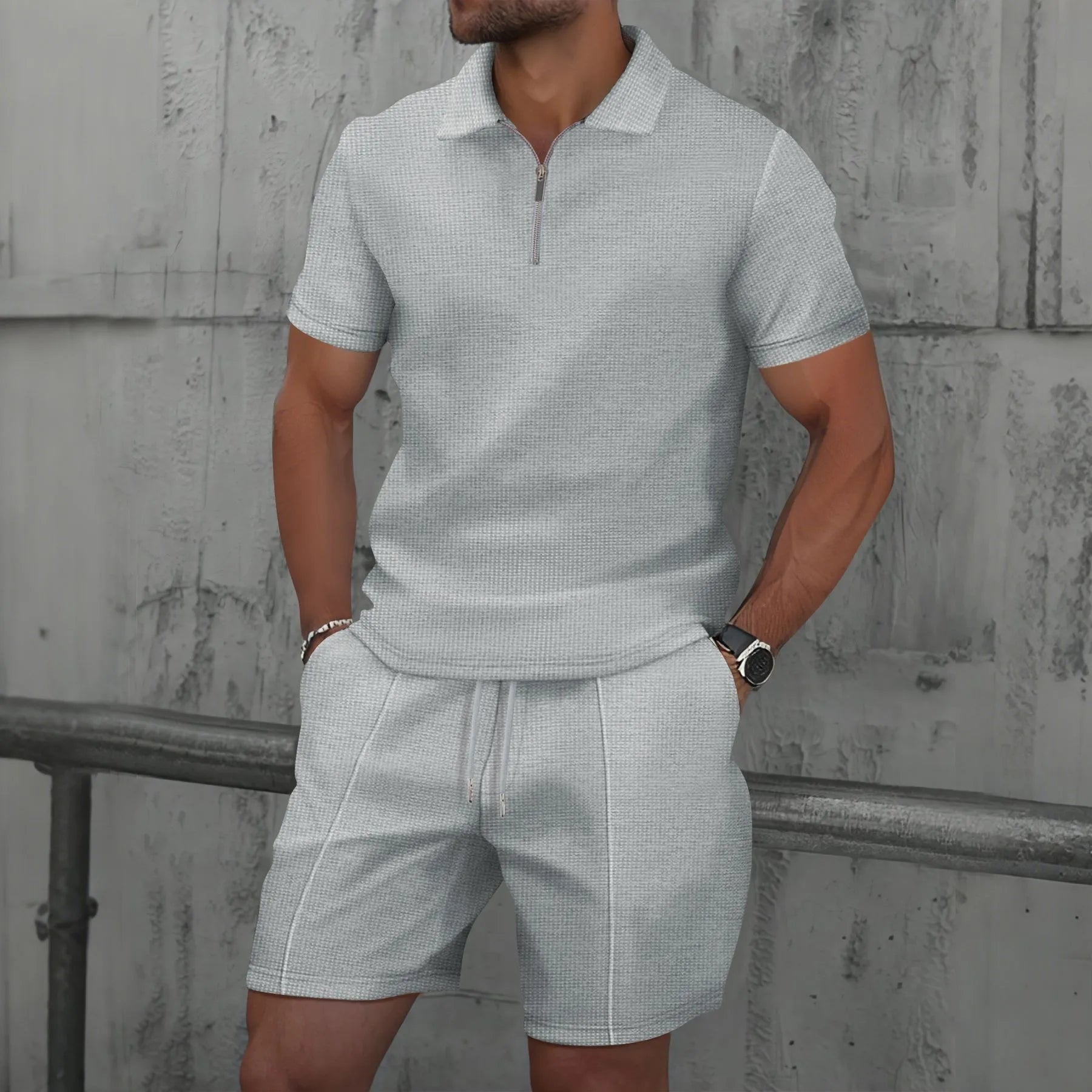 Conjunto Verano Hombre Waffle – Polo Manga Corta y Bermuda