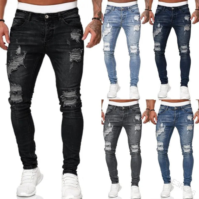 Vaqueros Slim Hombre Rotos Denim Elástico