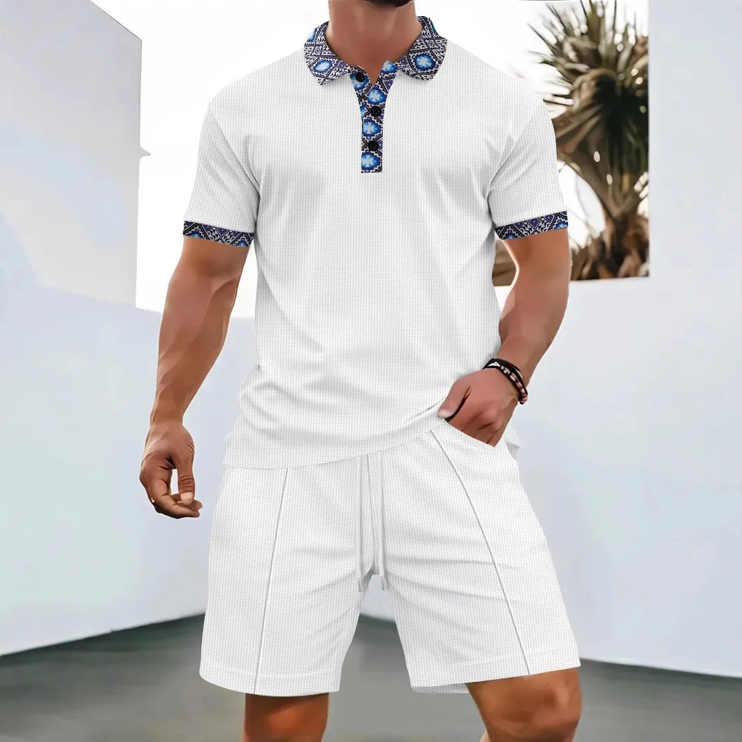 Conjunto Verano Hombre Waffle – Polo Manga Corta y Bermuda