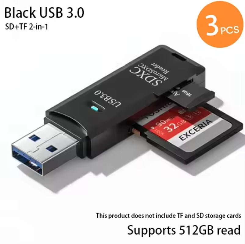 2-In-1 USB 3.0 High Speed Card Reader TF Memory Card Adapter Portable USB Flash Drive Design for PC Laptop Office Accessories