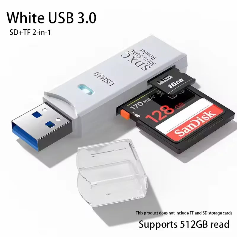 2-In-1 USB 3.0 High Speed Card Reader TF Memory Card Adapter Portable USB Flash Drive Design for PC Laptop Office Accessories